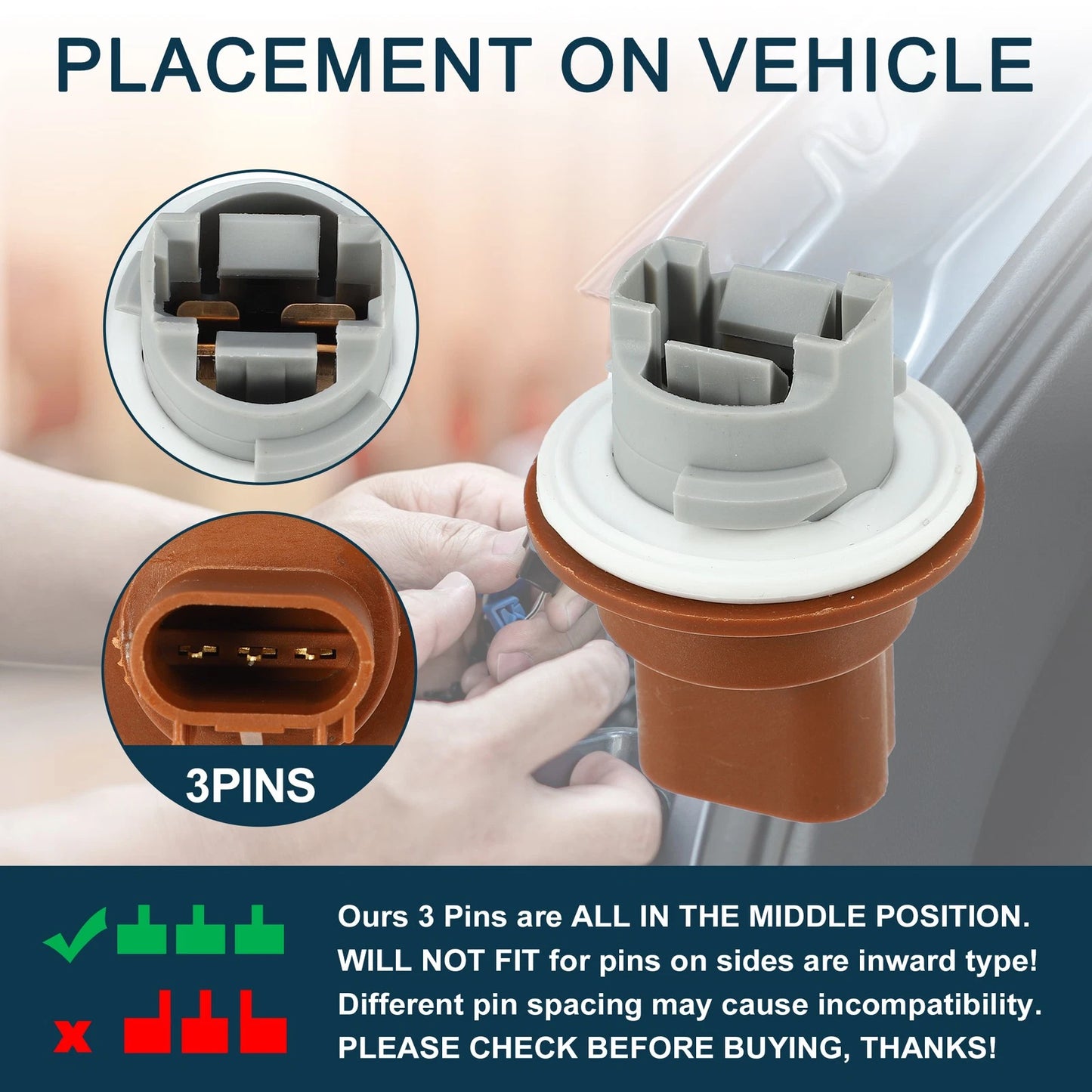 Turn Signal Light Socket for Dodge Grand Caravan (2011–2020) 3 Pins No.68030801AA