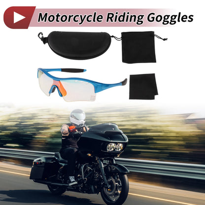 Motorcycle Riding Goggles for Various Models (Light Red Lens, Blue Frame)