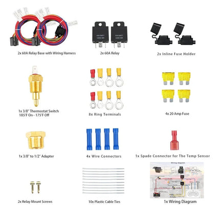 Dual Electric Fan Relay Kit for Radiator - Temperature Sensor Switch (N/A)