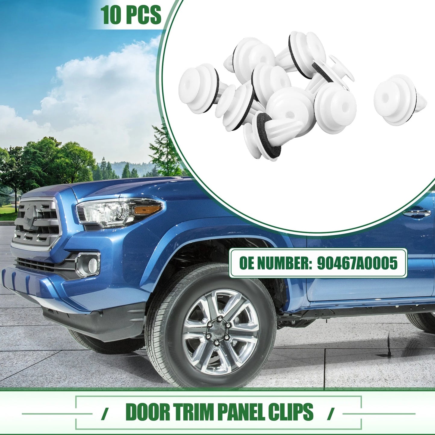 Set of 10 Door Trim Panel Clips for Toyota Tacoma (2001–2022) No. 90467A0005 White