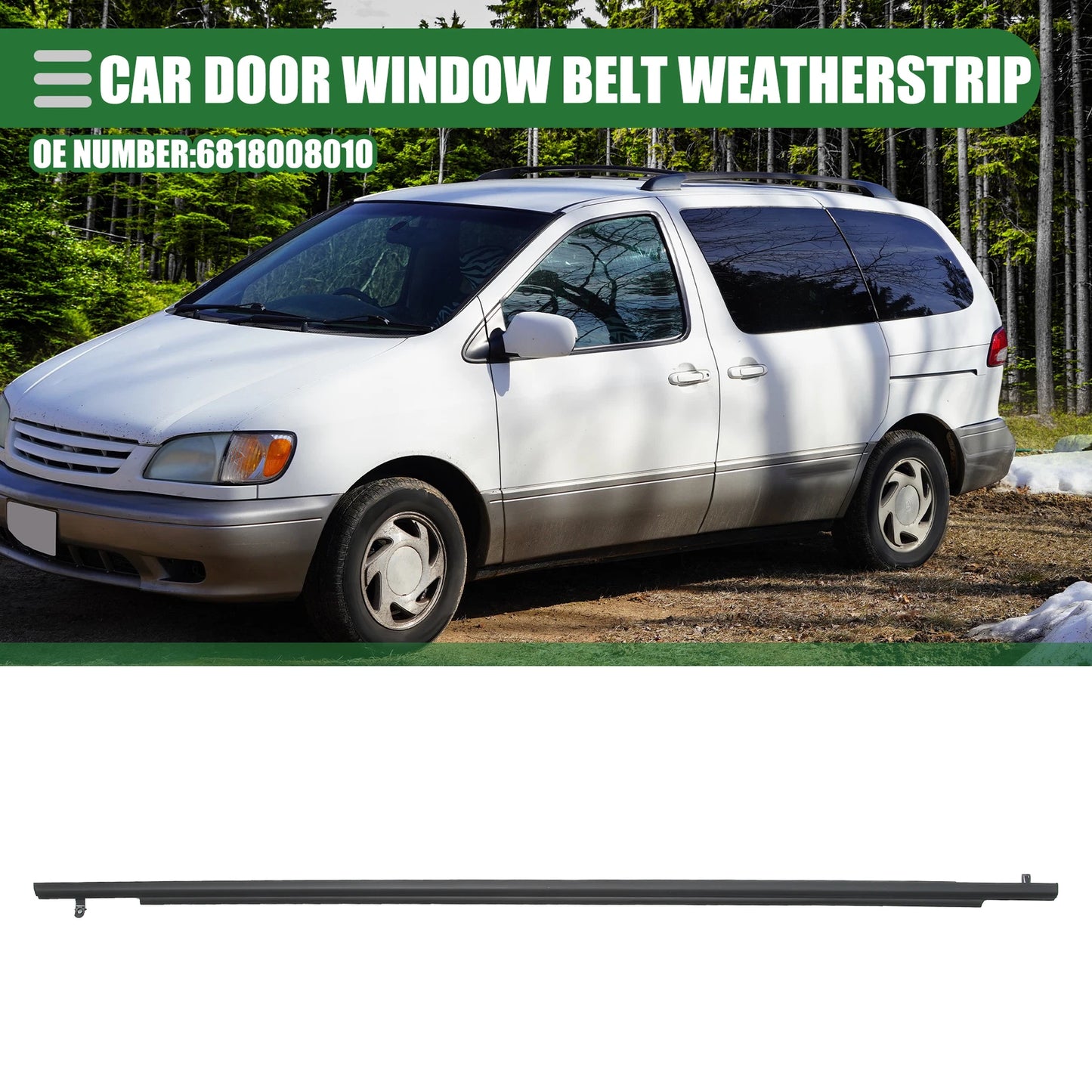 Rear Left Door Window Belt Weatherstrip for Toyota Sienna (2004–2010) Black