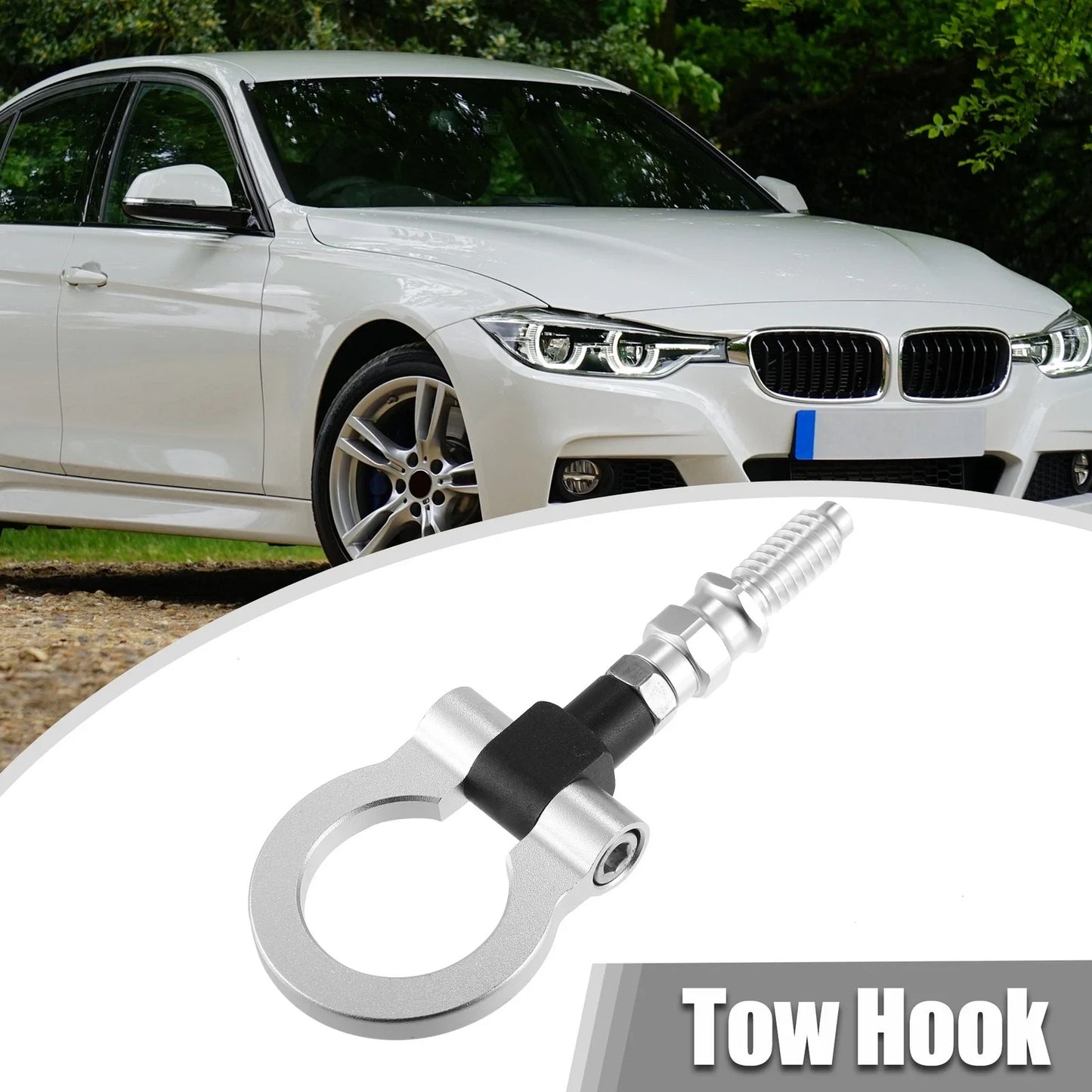 Front Bumper Screw-On Tow Hook Towing Bar for BMW 325i 335i Silver Tone