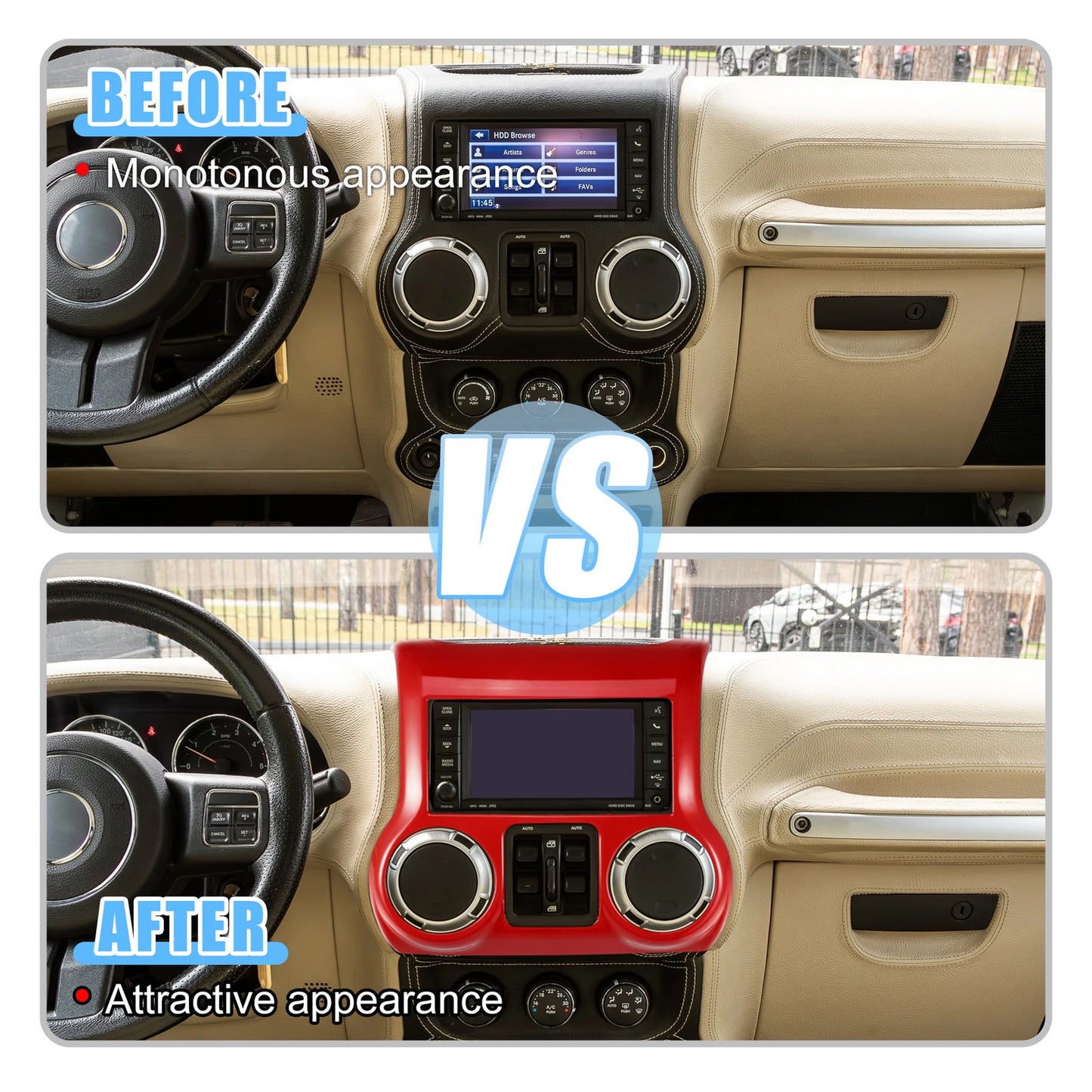 1 Pcs Red Center Console Dashboard Cover Trim for Jeep Wrangler JK (2011–2017)