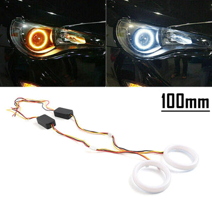 100MM White Amber Switchback LED Halo Rings for Car Headlight Retrofit