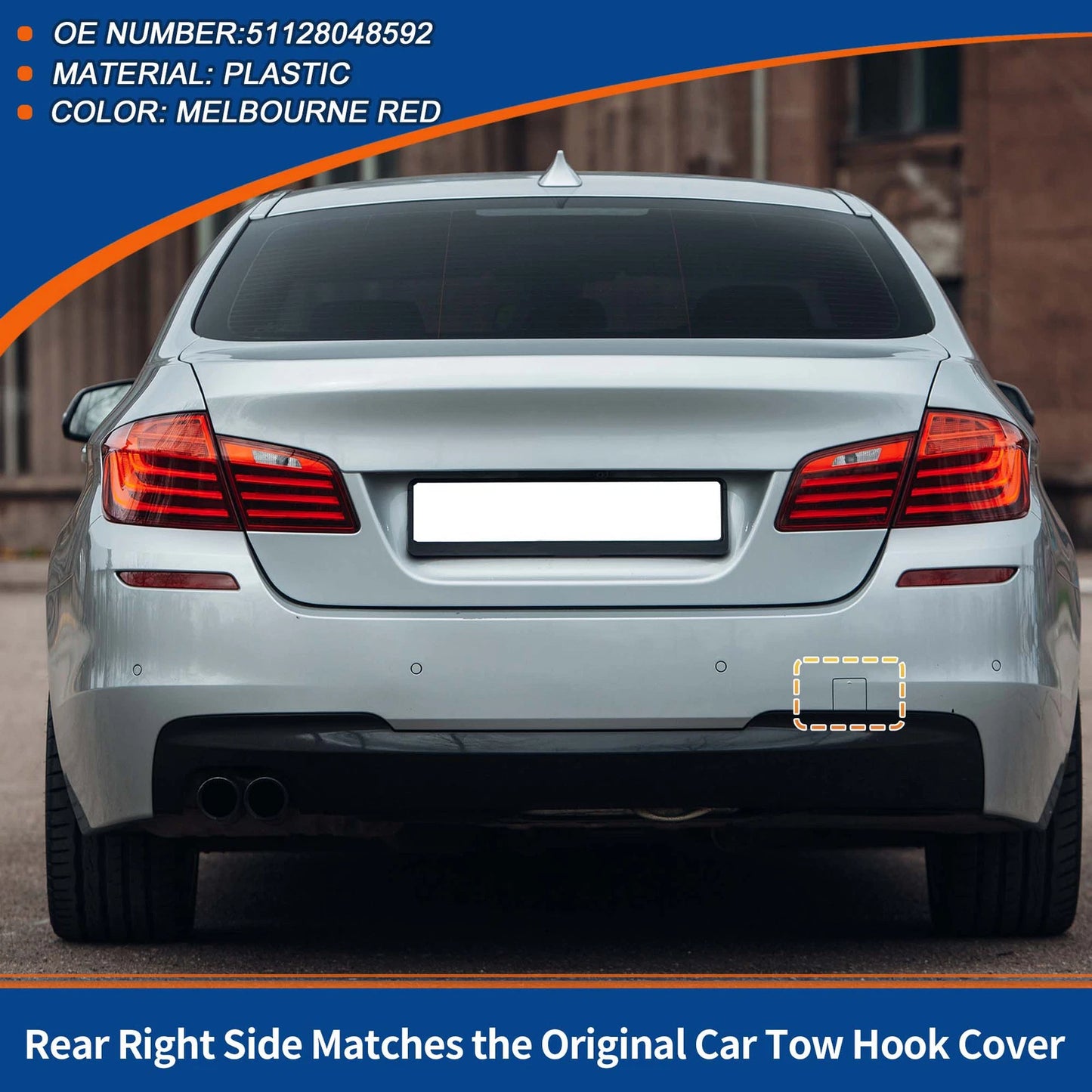 Rear Car Bumper Tow Hook Cover for BMW 5 Series F10 (2011–2017) No. 51128048592 Melbourne Red