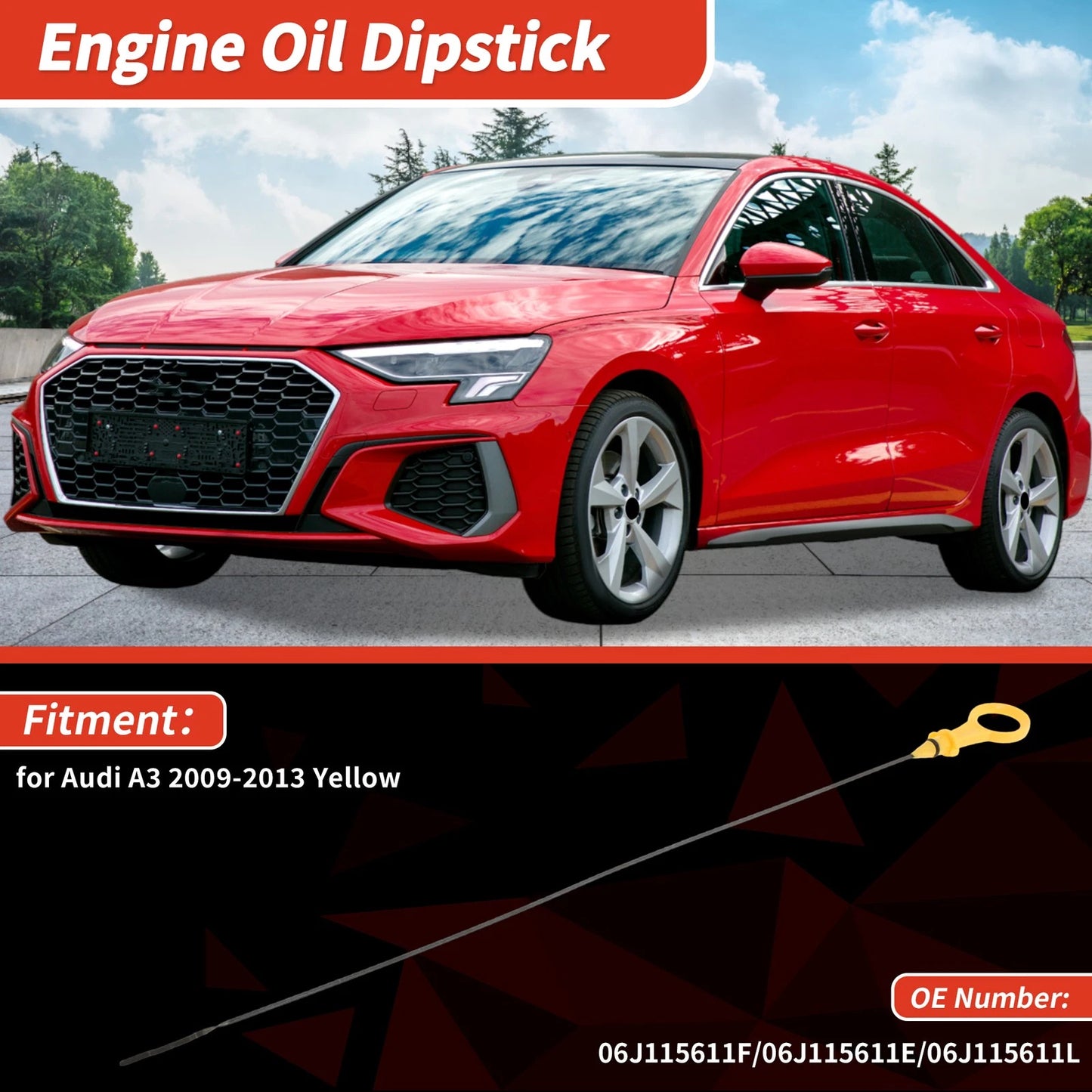 Oil Dipstick No. 06J115611F for Audi A3 (2009–2013) Yellow