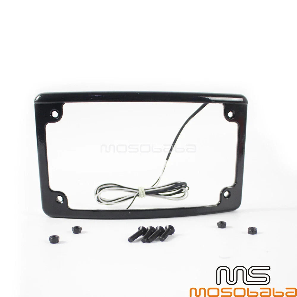 Curved License Plate Frame w/LED Light for Harley Chopper Bobber