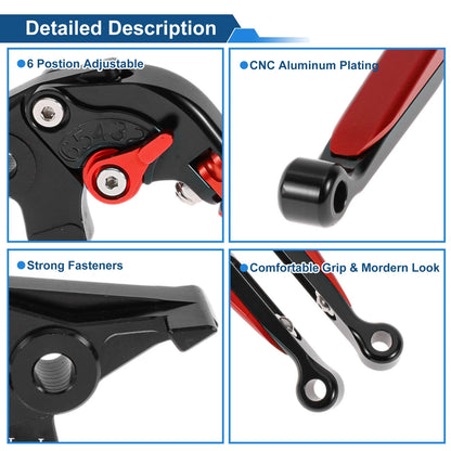 Short Long Brake Clutch Levers for Kawasaki Ninja 650R (2009–2016) Black Red