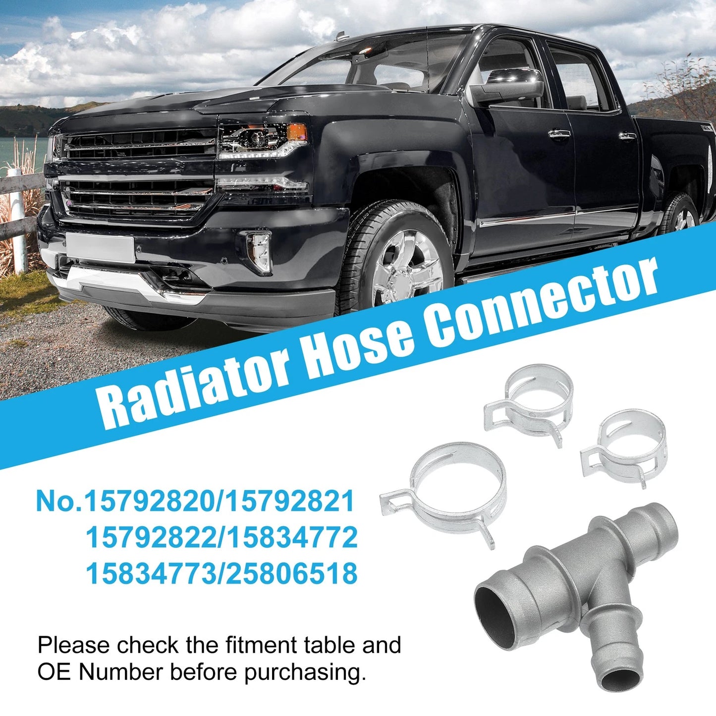 Set of 2 Radiator Hose Connectors for GMC Sierra 1500 (2005–2013) No.15834772/15834773