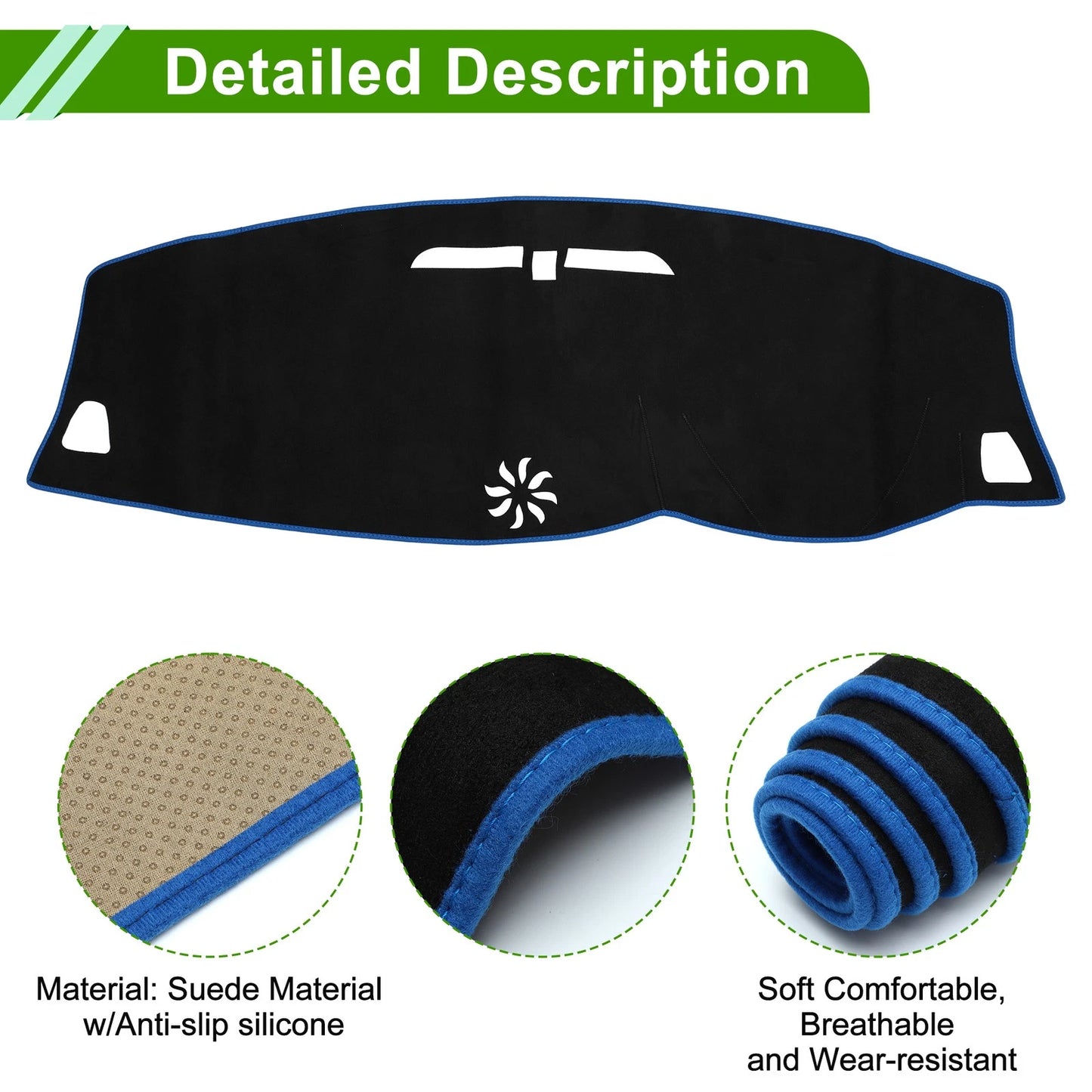 Dashboard Cover Mat for Volvo S60/V60/XC60 (2011–2018) Black Blue
