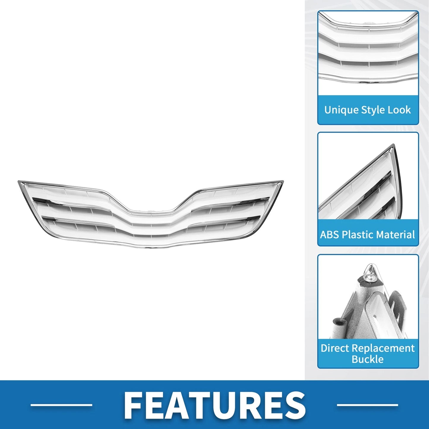 Front Hood Bumper Grille for Toyota Camry (2010) Chrome Silver Tone