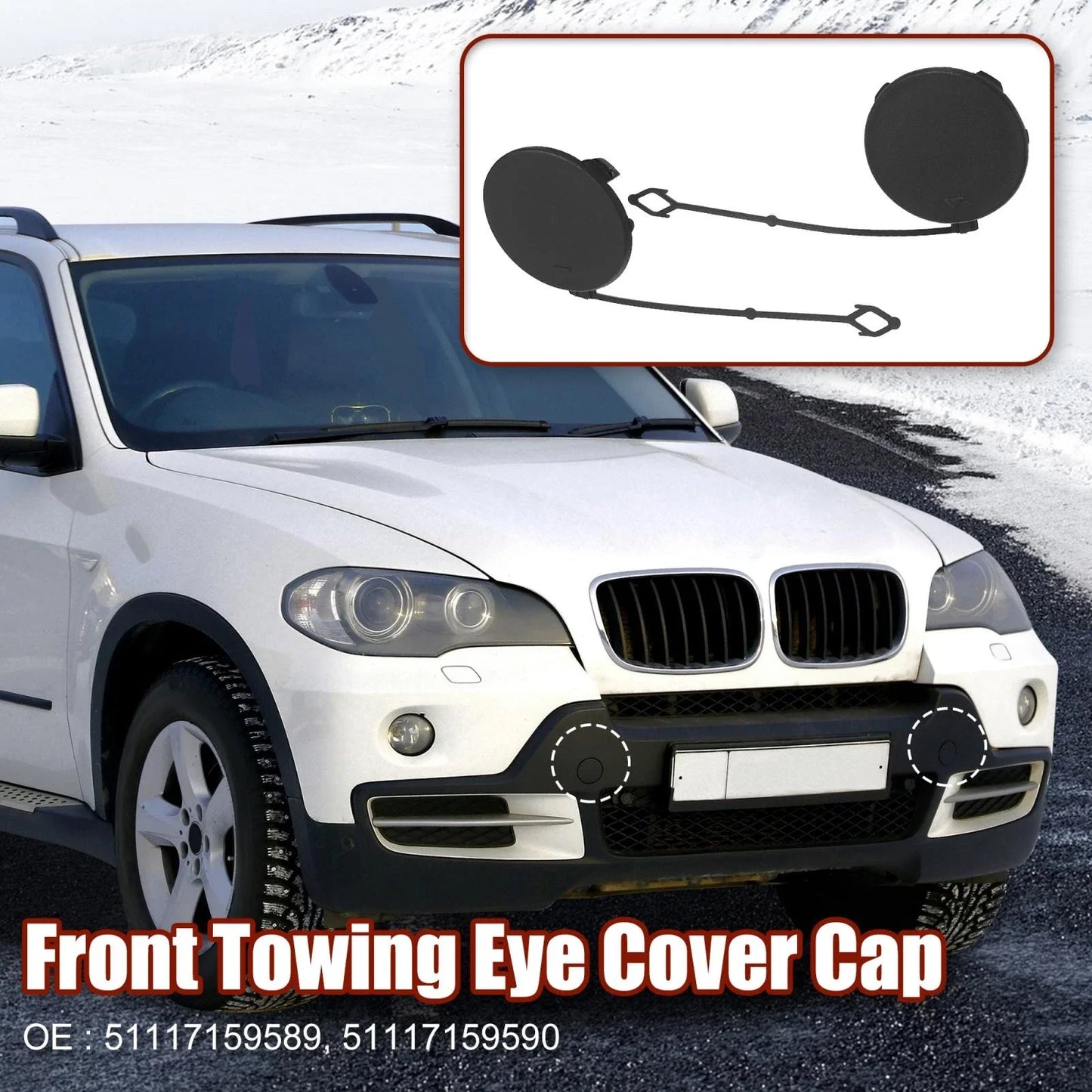 Pair Tow Hook Cover Cap Front Bumper for BMW X5 (2006-2010)