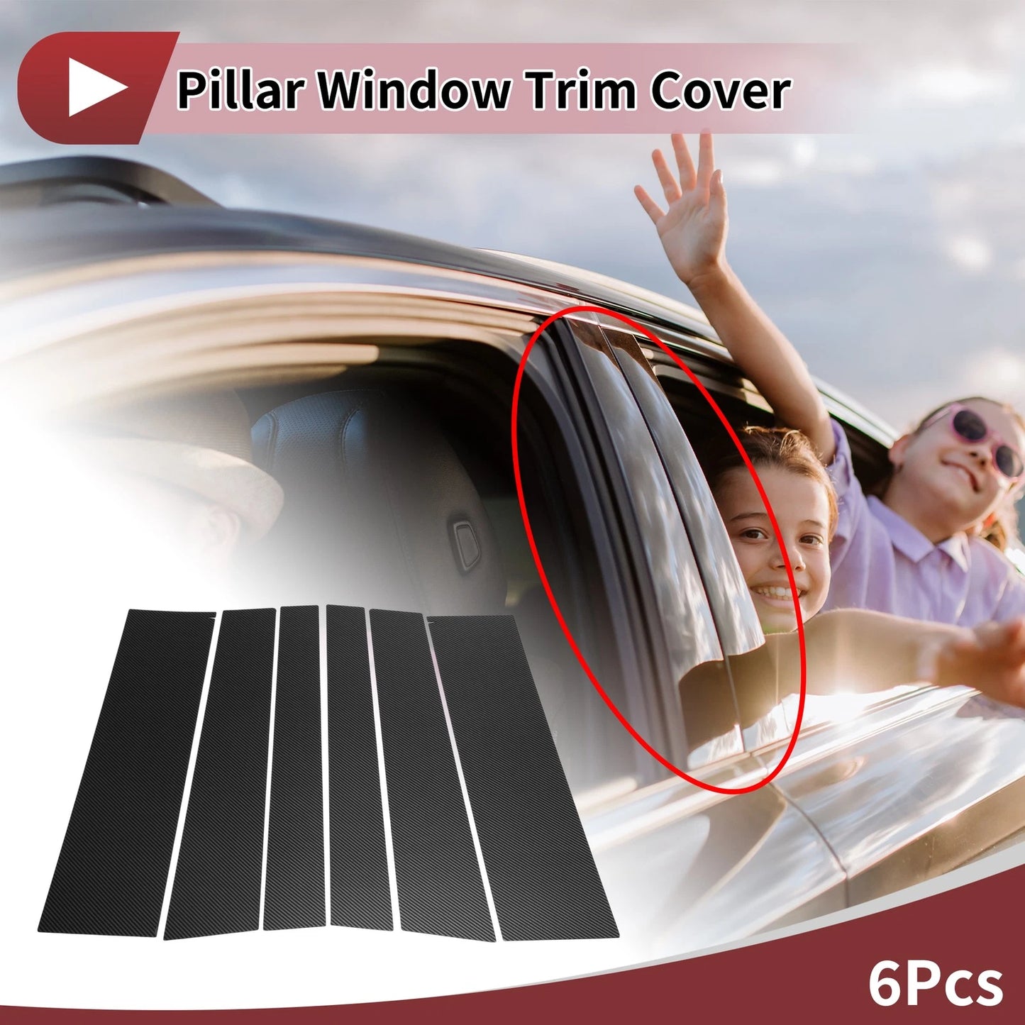 Door Pillar Window Trim for Nissan Serena (2016–2019) Black Carbon Fiber