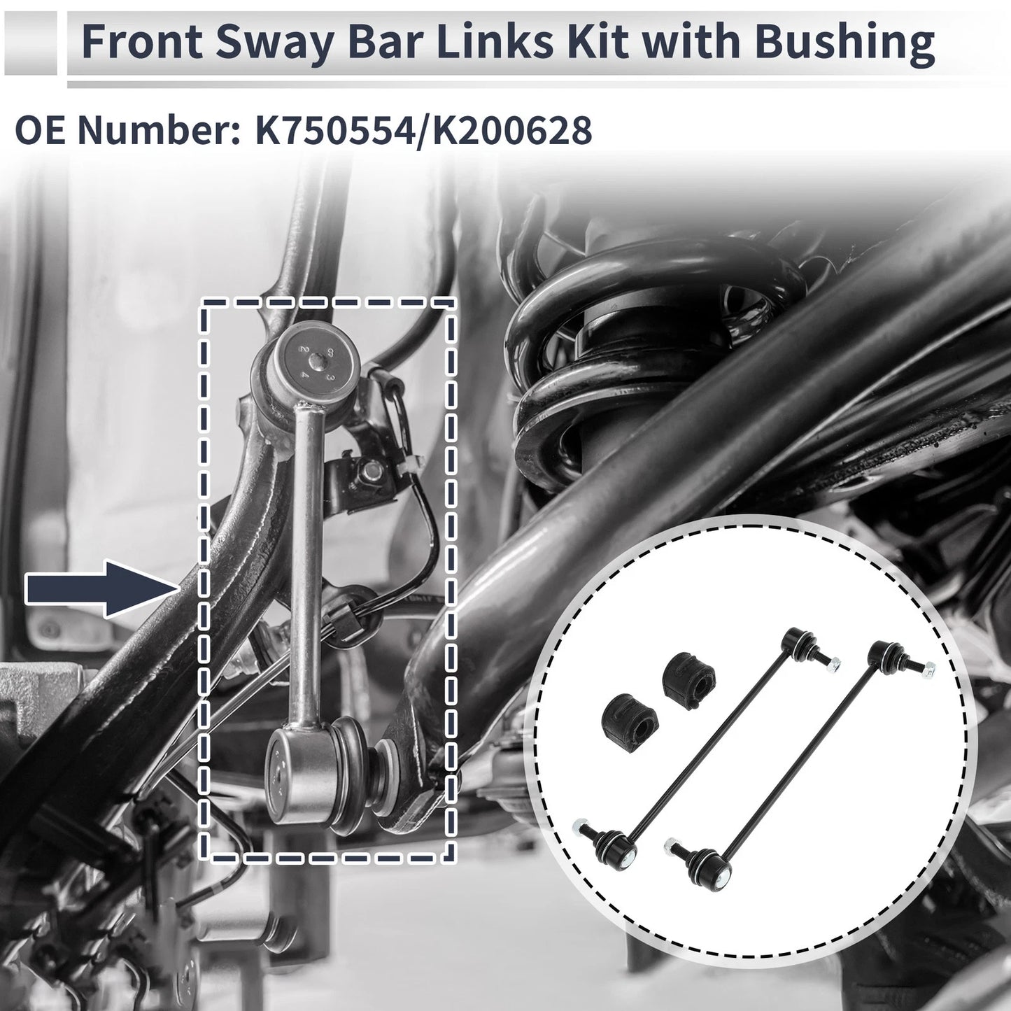 Front Stabilizer Bar Links Set of 2 with Bushings for Ford Focus (No.K750554)