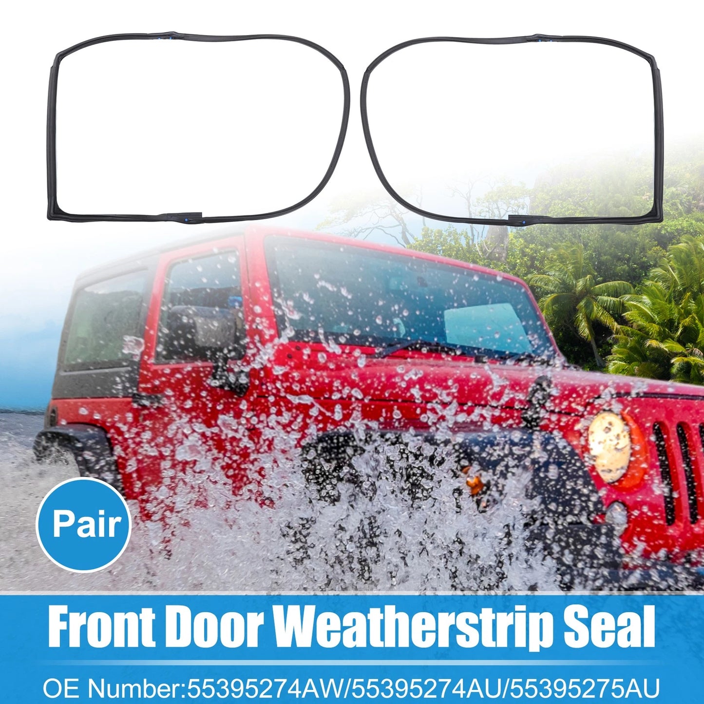 Pair Front Door Felt Gasket Trim Seal for Jeep Wrangler (2007–2018) No. 55395274AW