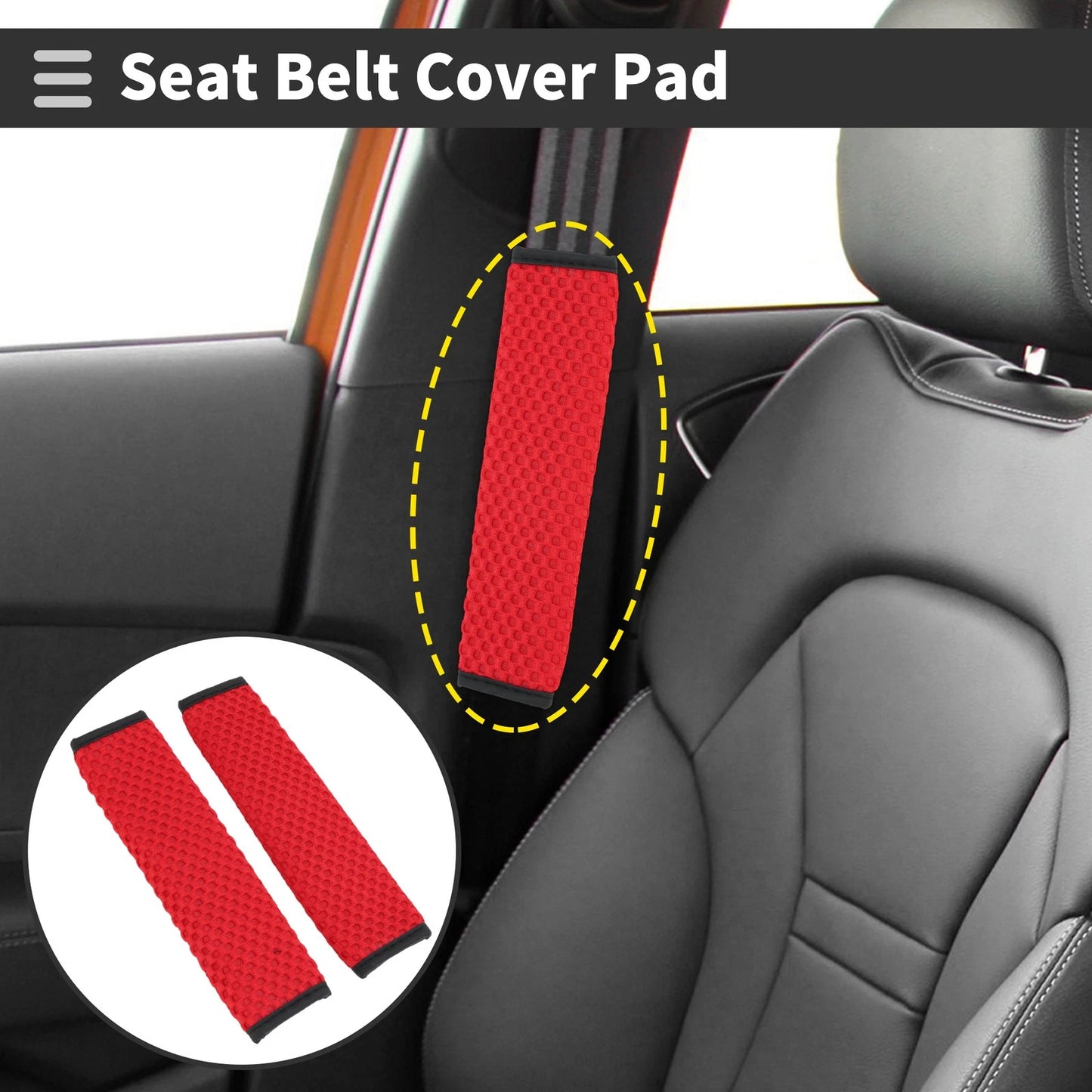 Set of 2 Red Seat Belt Cover Pads for Universal Fit (23cm)
