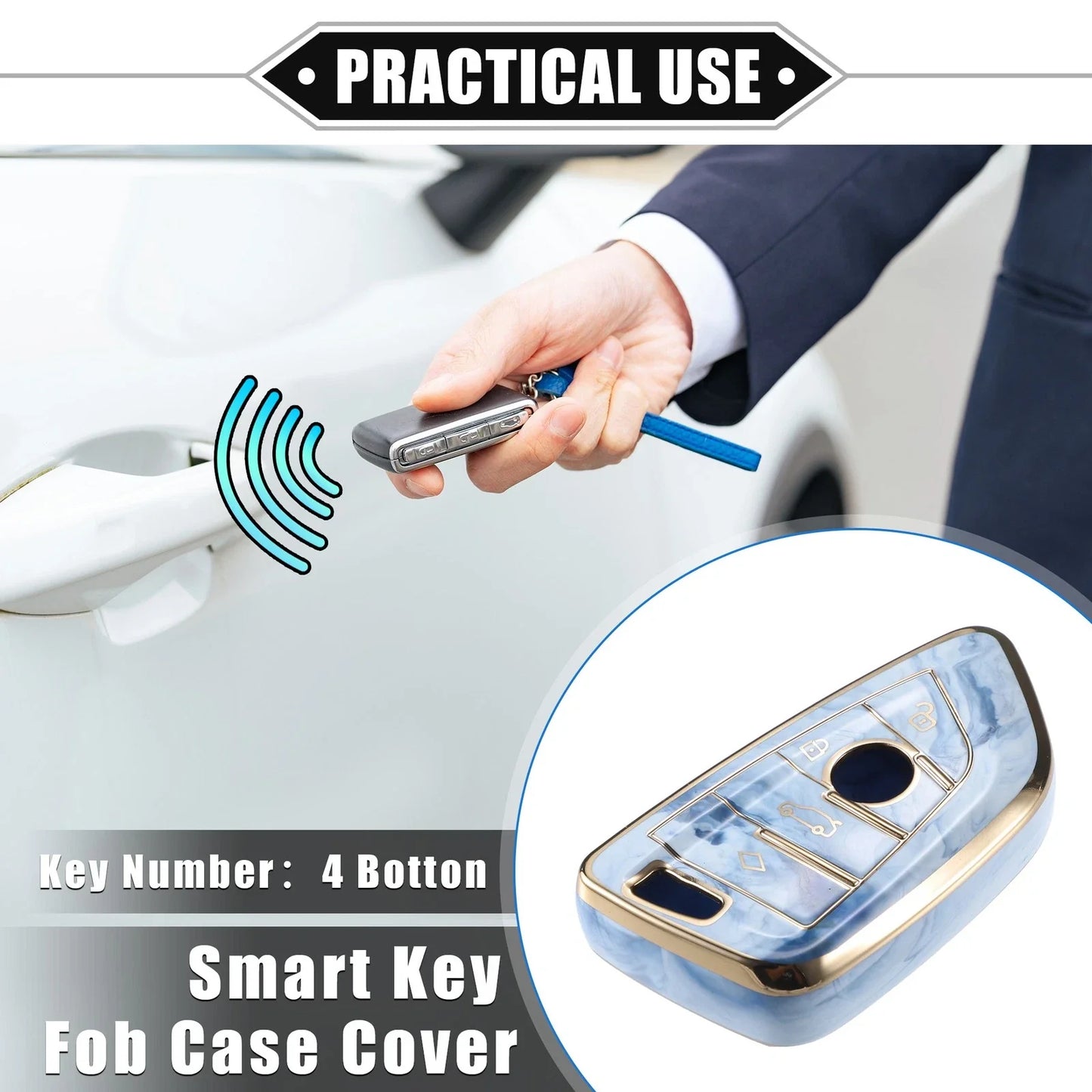4 Buttons Remote Key Fob Cover for BMW 3-7 Series TPU Blue