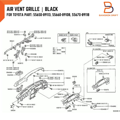 4 x Black Air Vent Grille for Toyota Hilux Ute (88-97)