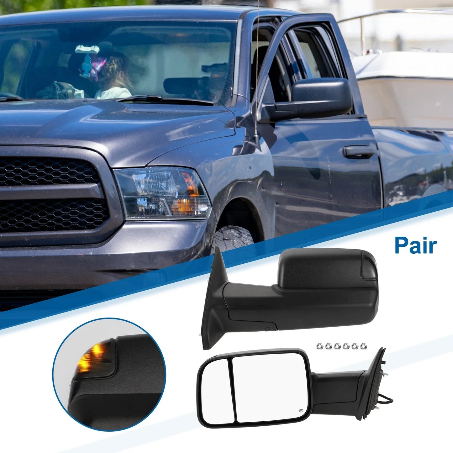 Tow Mirrors for Dodge Ram 1500 with Turn Signal Light Black 2 x (2009-2012)