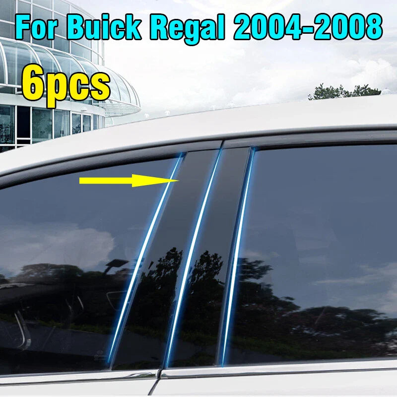 6PCS Glossy Black Window Pillar Posts Trim Cover for Buick Regal (2004–2008)