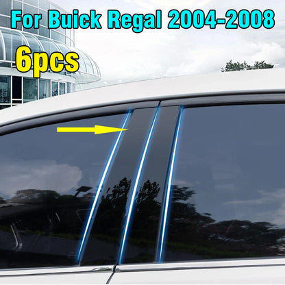 6PCS Glossy Black Window Pillar Posts Trim Cover for Buick Regal (2004–2008)