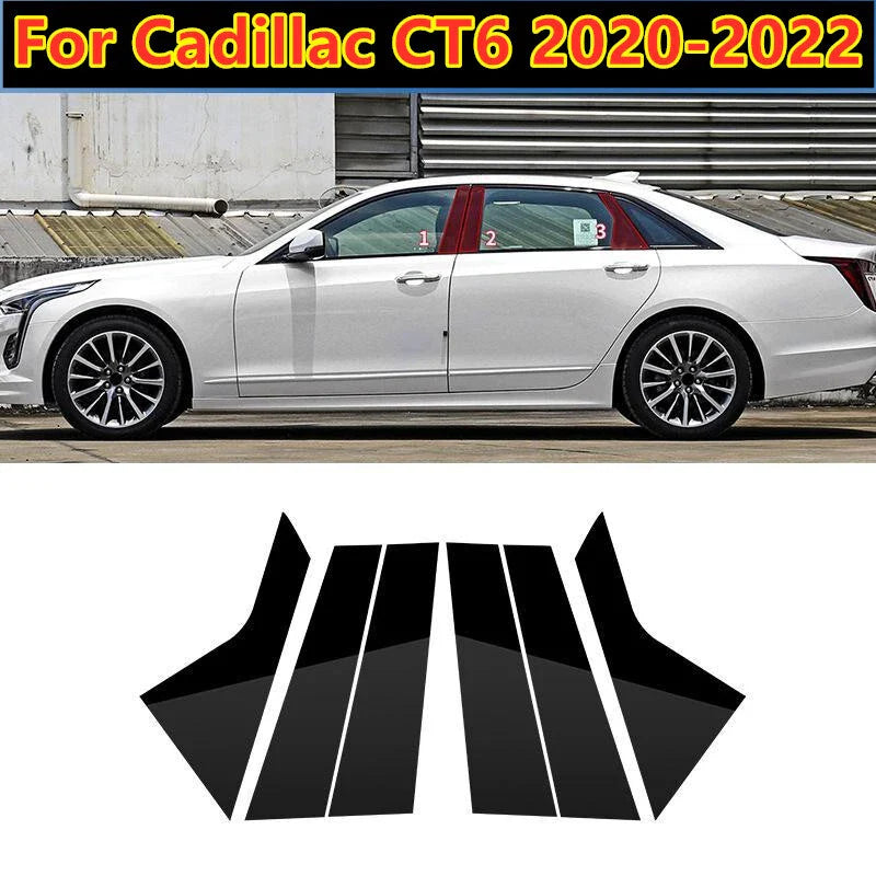6x Glossy Black Door Trim B Pillar Posts Cover for Cadillac CT6 (2020–2022)