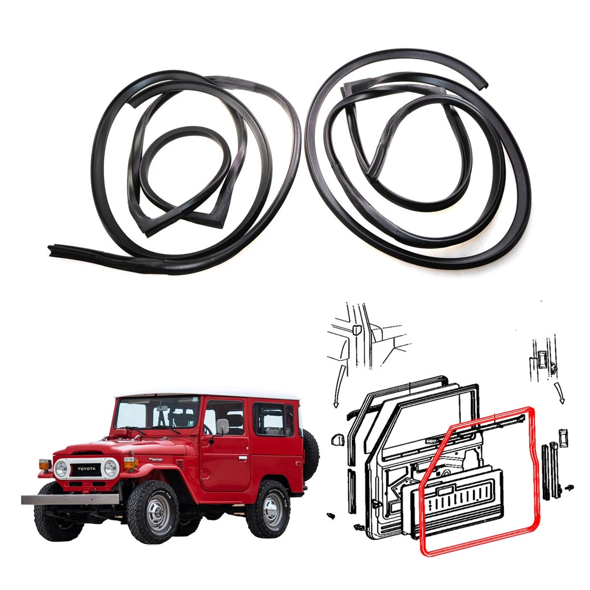 Door Weatherstrip Pair for Toyota Land Cruiser J40 BJ42 BJ45 FJ43 HJ45 (1969–1986)