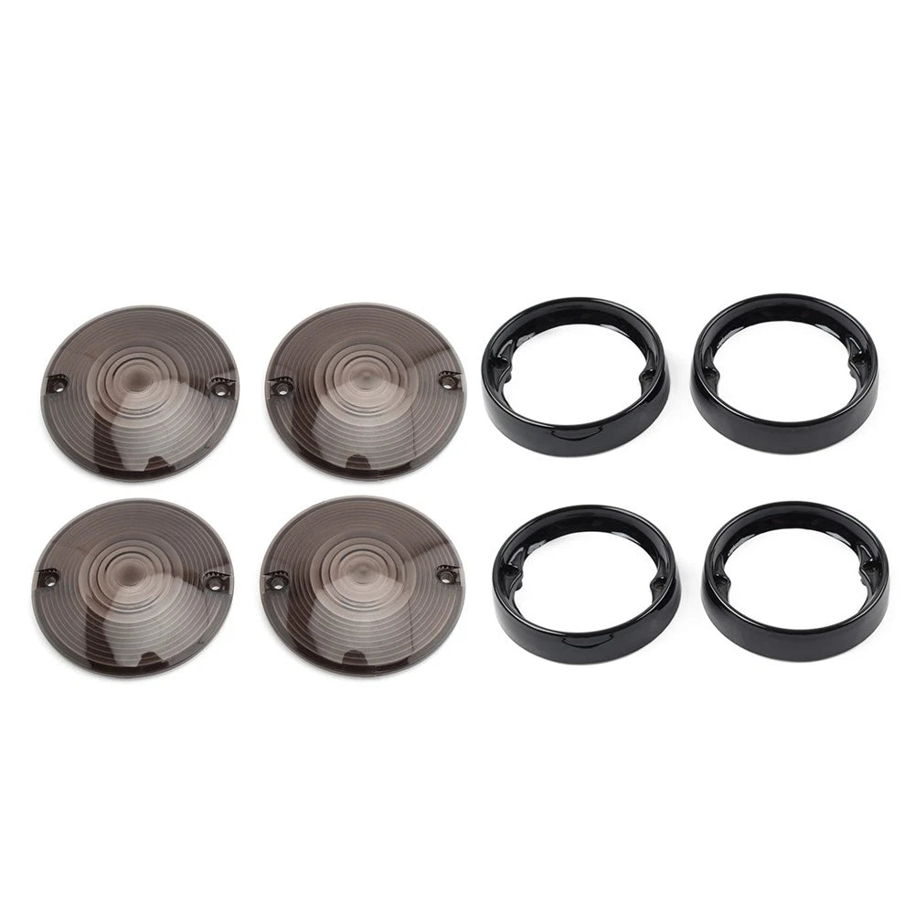 Set of 4 Flat Turn Signal Light Lens Cover Bezel Visor Ring for Harley (1986–Present)