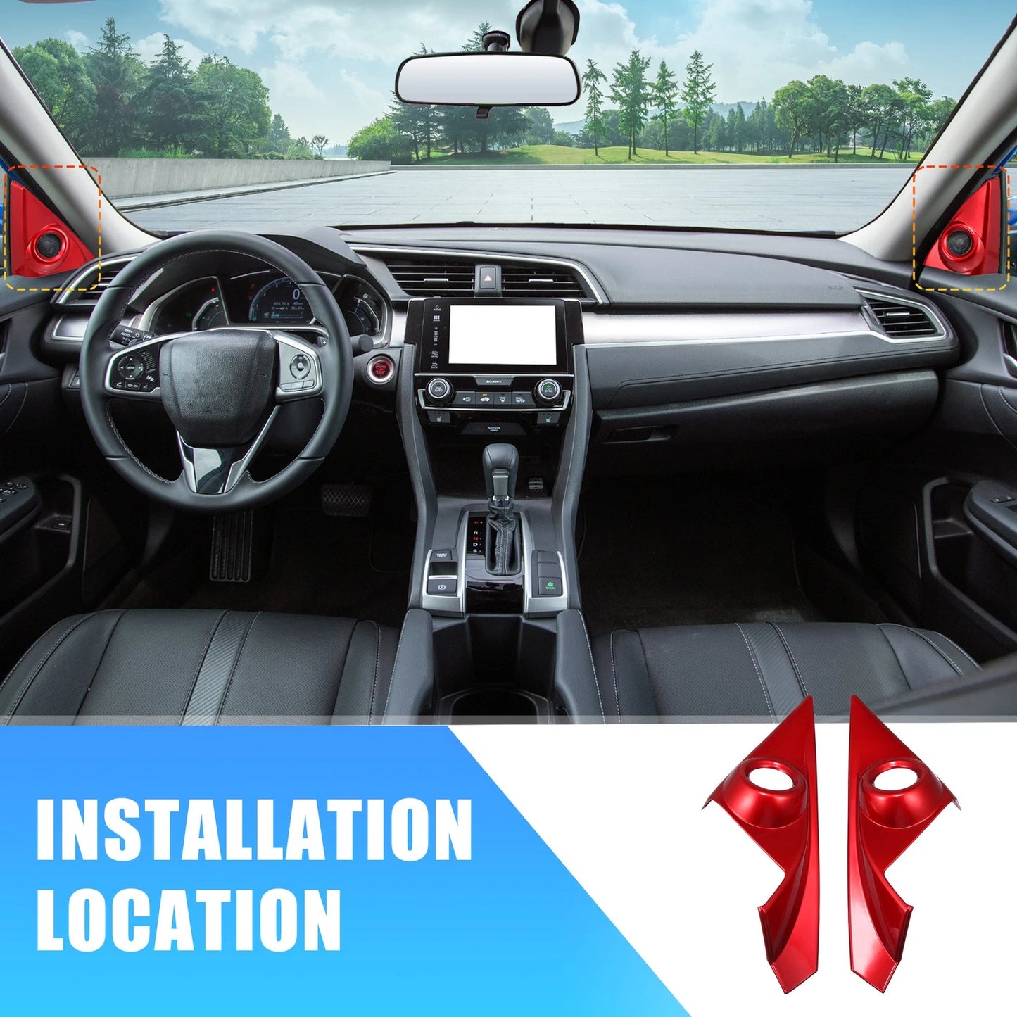 Red Front Door Window A Pillar Speaker Trim Cover for Honda Civic (2016–2021)