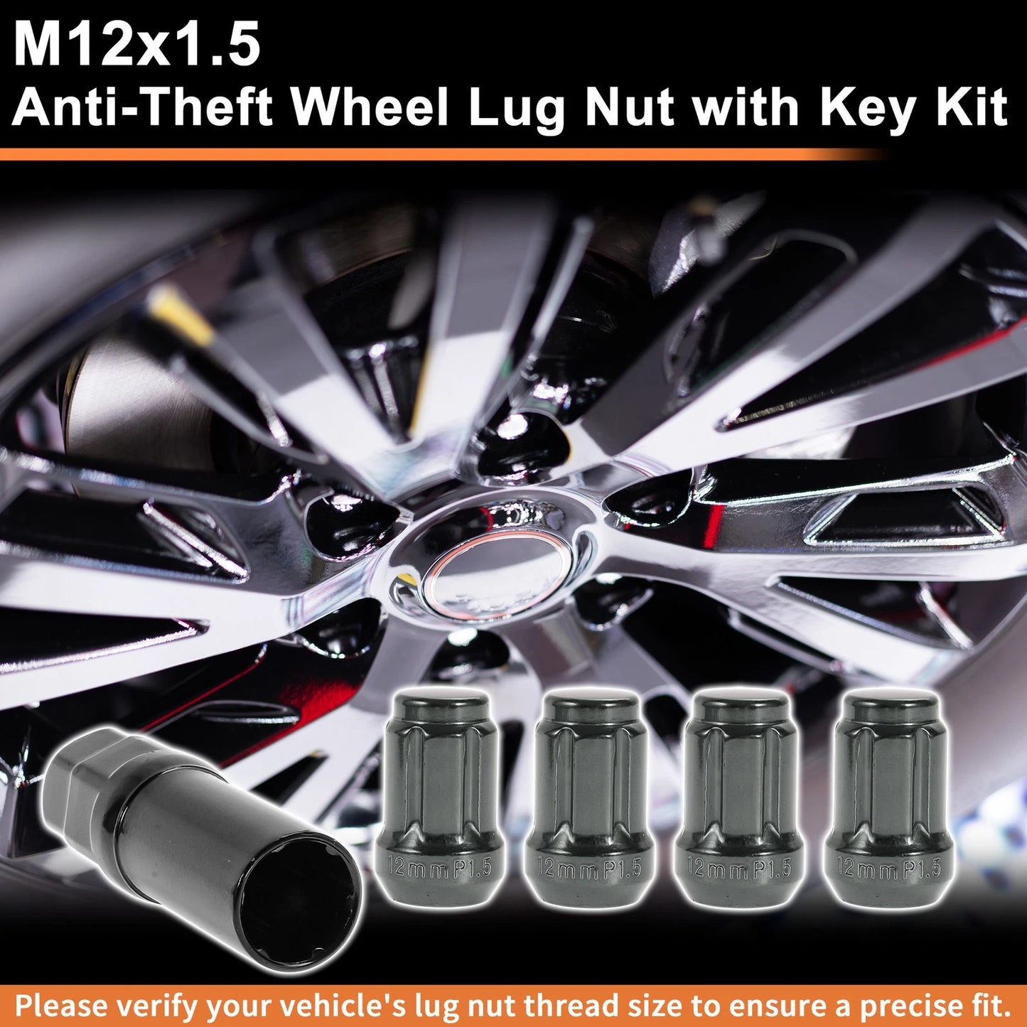 M12x1.5 Tire Wheel Locking Nut Set with 1 Socket Key for Honda Toyota