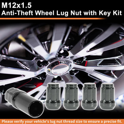 M12x1.5 Tire Wheel Locking Nut Set with 1 Socket Key for Honda Toyota