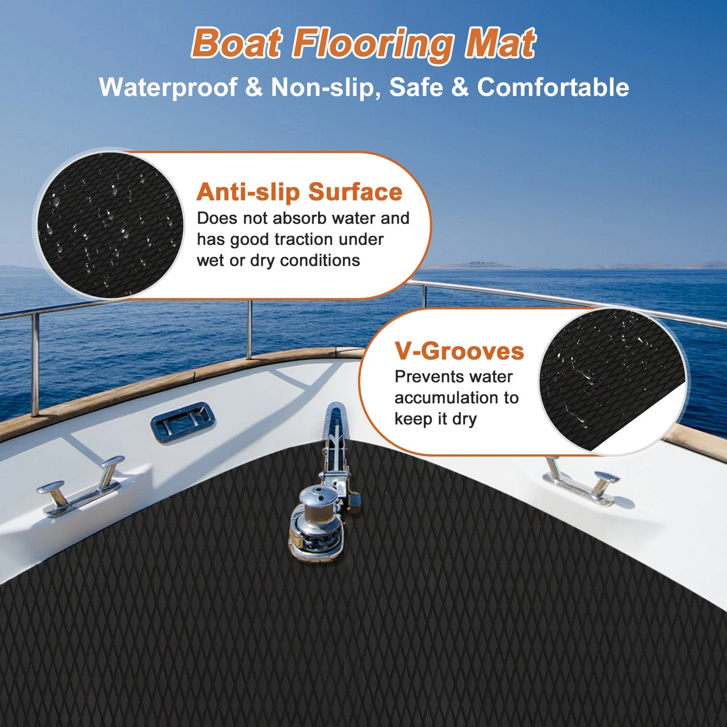 Self-Adhesive Boat Flooring Strip for Marine Use (96" L x 38" W) Black