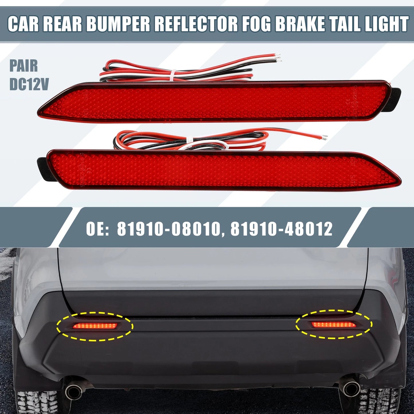 2X Rear Bumper Reflector LED Brake Tail Light 81920-08010 for Toyota RAV4 (2019)