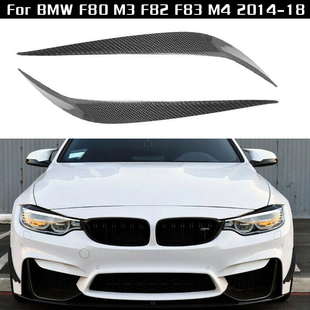 2x Carbon Fiber Headlight Eye Lid Styling for BMW M3 M4 (2014–2018)