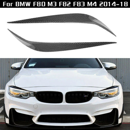2x Carbon Fiber Headlight Eye Lid Styling for BMW M3 M4 (2014–2018)