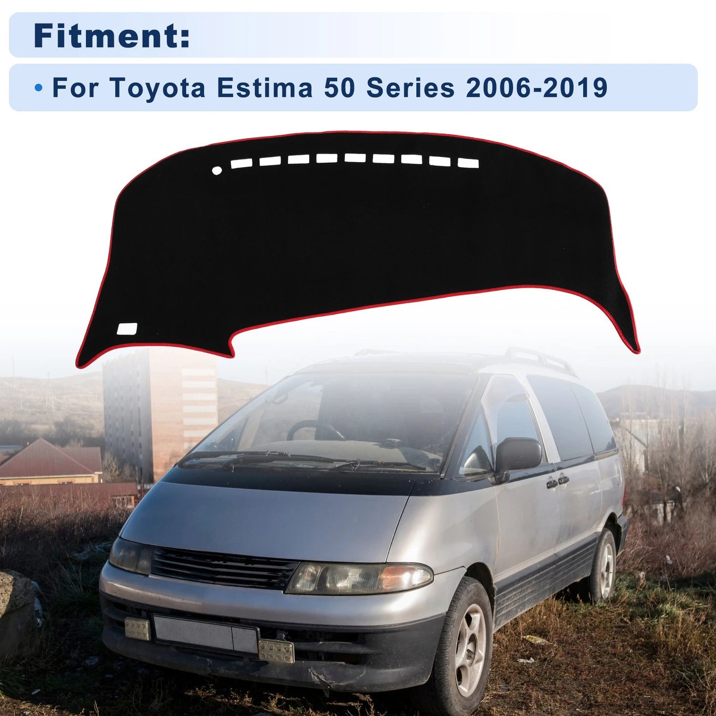 Dash Cover for Toyota Estima 50 Series (2006–2019) Polyester Black Red Edge