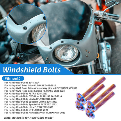Windshield Bolts for Harley Road Glide (2015–2024) Titanium Alloy Burnt Blue