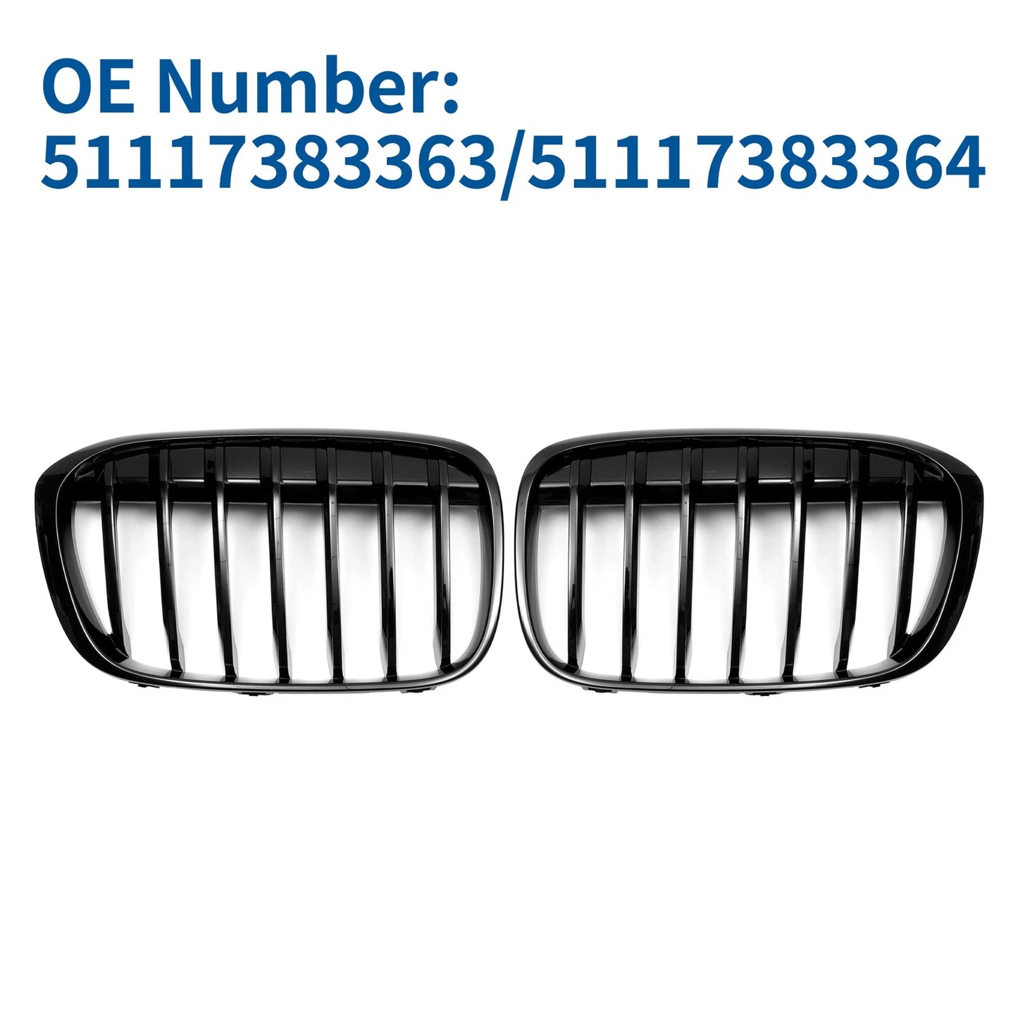 1 Pair Front Upper Bumper Grille for BMW X1 F48 (2016–2022) Gloss Black