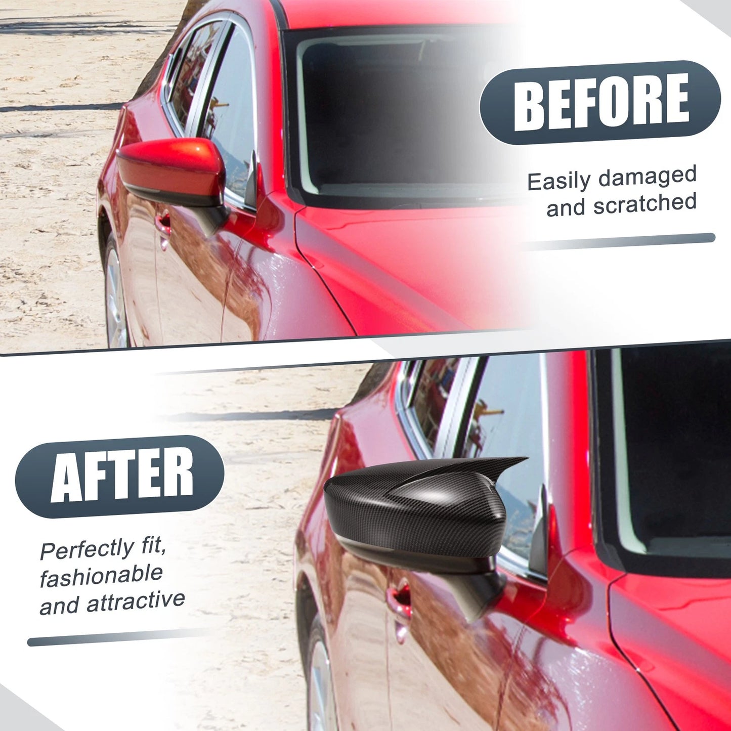 Pair Rearview Mirror Cover Overlay for Mazda 3 Axela (2014–2019) Carbon Fiber