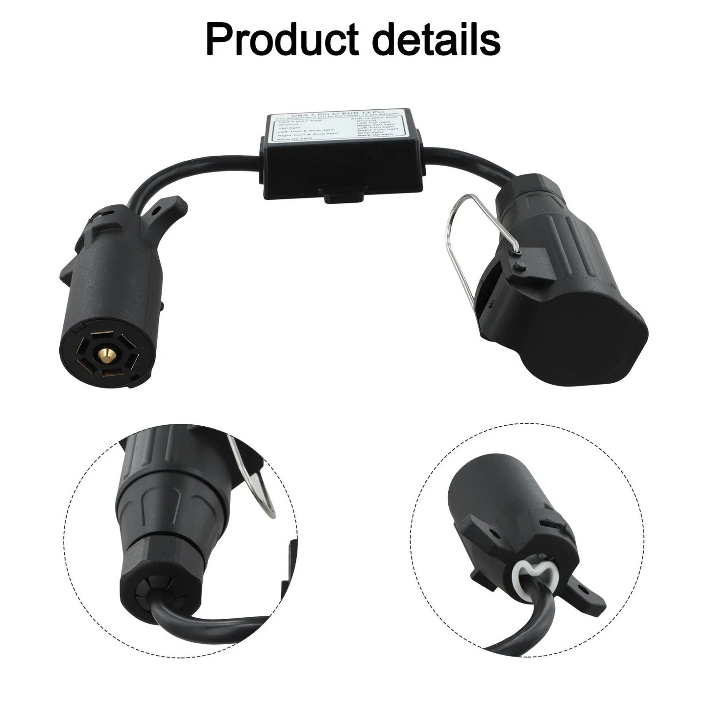 7Way Plug European 13Pin Round Trailer Light-Converter for US Vehicle