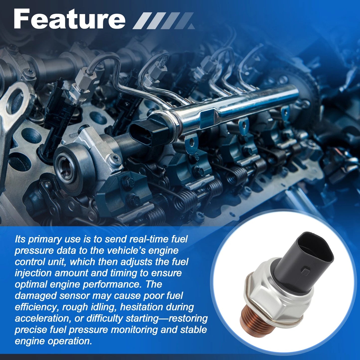 Fuel Rail Pressure Sensor 68210175AA for Dodge Ram 2500 3500 4500 (2013–2016)