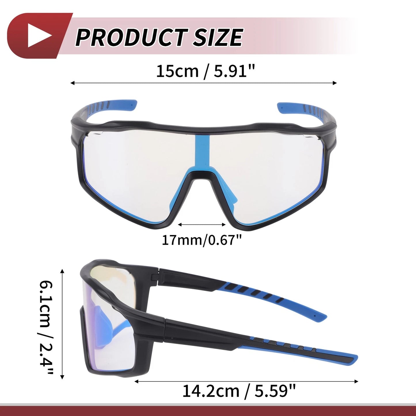 Motorcycle Riding Goggles for Various Models (Light Blue Lens, Black Blue Frame)