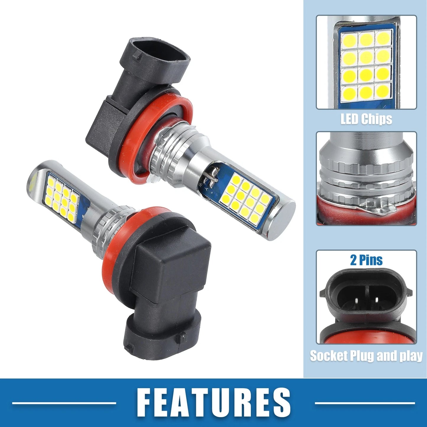 2X H8/H11 Fog Lights 24SMD 3030 Chipset 6000K Yellow White