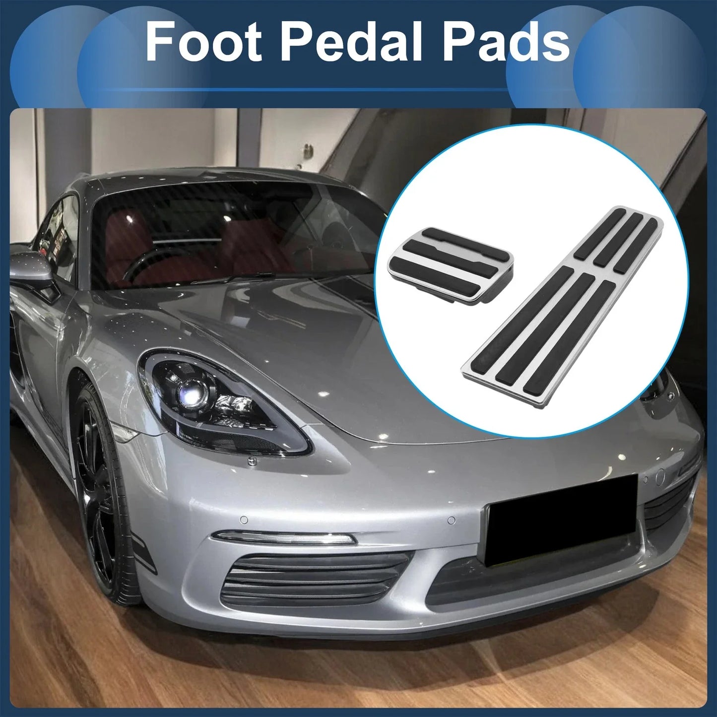Foot Accelerator Pedal Covers for Porsche 718/911 (2016-2023) - Silver Tone