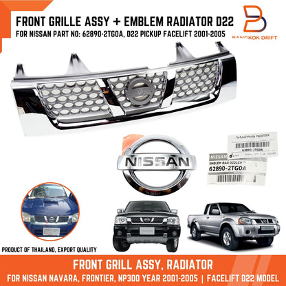 Grille + Emblem Chrome Trim for Nissan Navara Ute D22 (2001-2014)