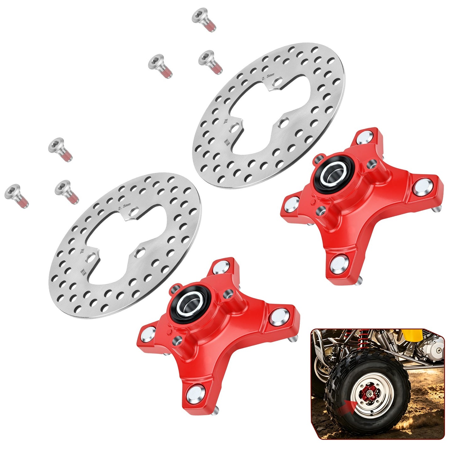 Set of 2 Red Wheel Hubs with Brake Discs for Honda TRX250X (2009–2014)