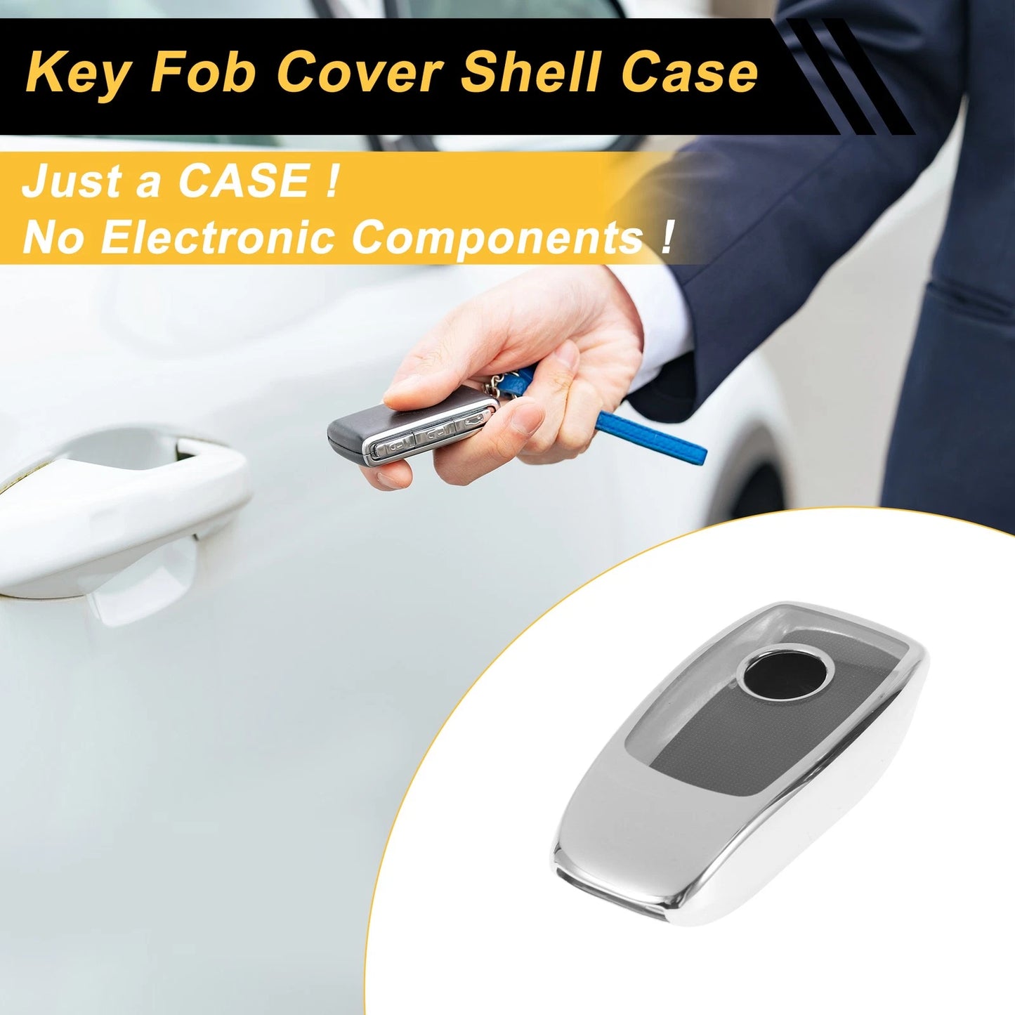 TPU Car Key Case for Mercedes Benz E Class (2017) - Silver Tone, 3 Buttons
