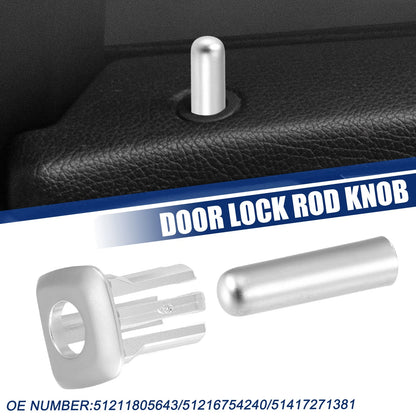 Set of 2 Door Lock Rod Knob and Button Cover for BMW 328i 335i (2007–2013) Silver Tone
