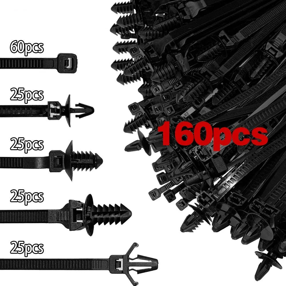 160Pcs Universal Car Wire Harness Fastener Cable Clips Ties