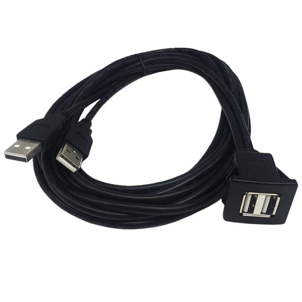 USB Dual Male to Female Car Dash Charger Socket Extension Cable 1M